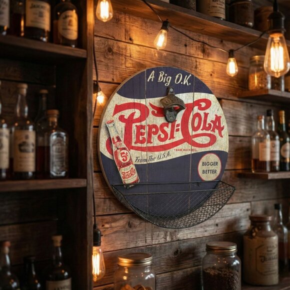 Vintage Style Pepsi-Cola Wall-Mounted Bottle Opener With Catcher & Retro Design - Picture 2 of 7